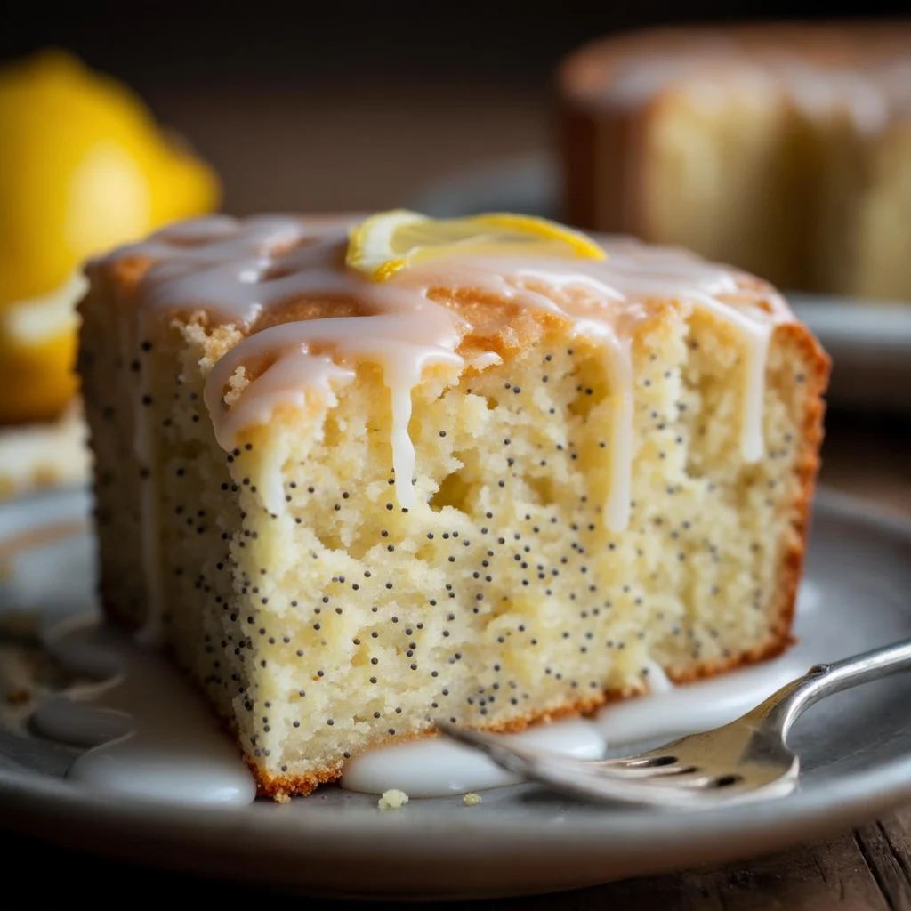 Lemon Dump Cake with Poppy Seeds fresh from the oven