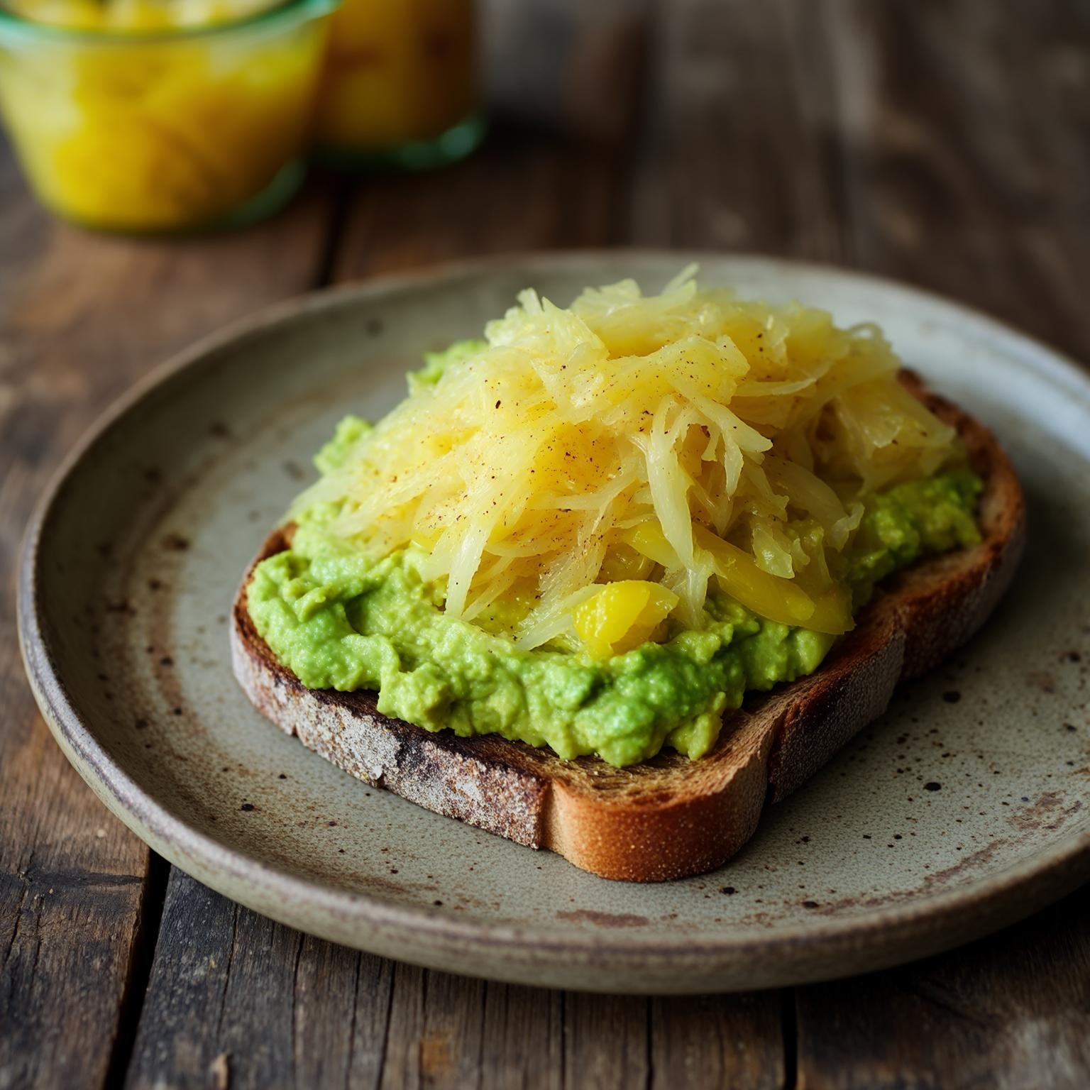Avocado toast with Pineapple Turmeric Sauerkraut

