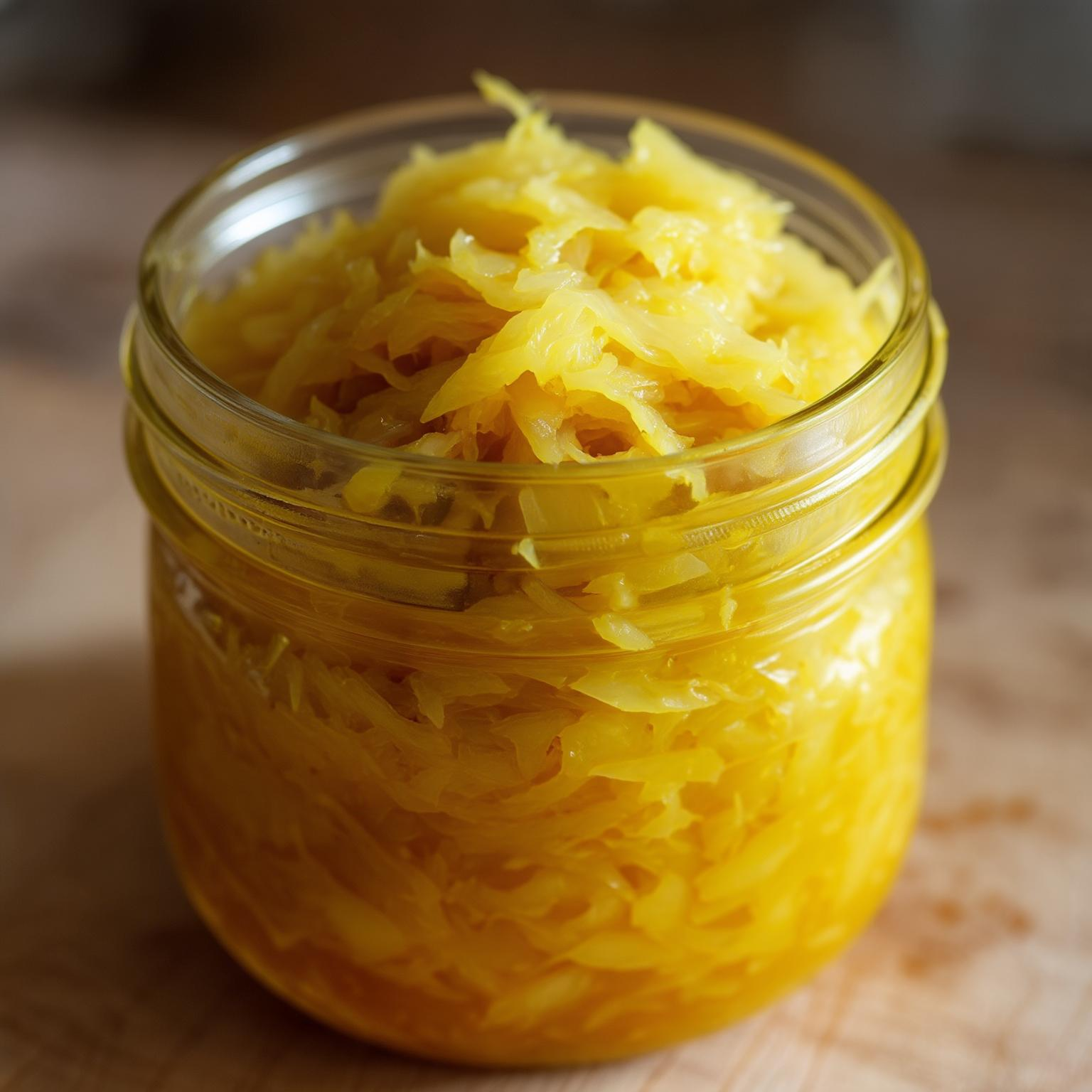 Pineapple Turmeric Sauerkraut in mason jar