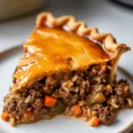 Ground beef and rice pie in a baking dish