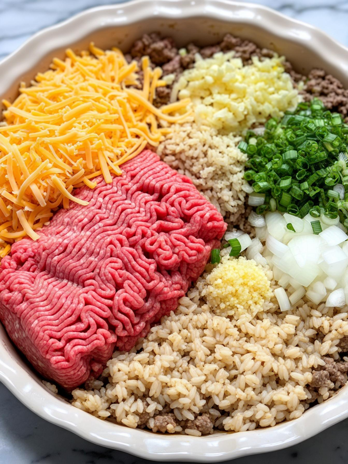 ground-beef-rice-pie-ingredients Ingredients for ground beef and rice pie